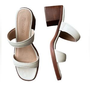 Madewell The Saige Double-Strap Chunky Heel Leather Sandal Pale Oyster Size 7